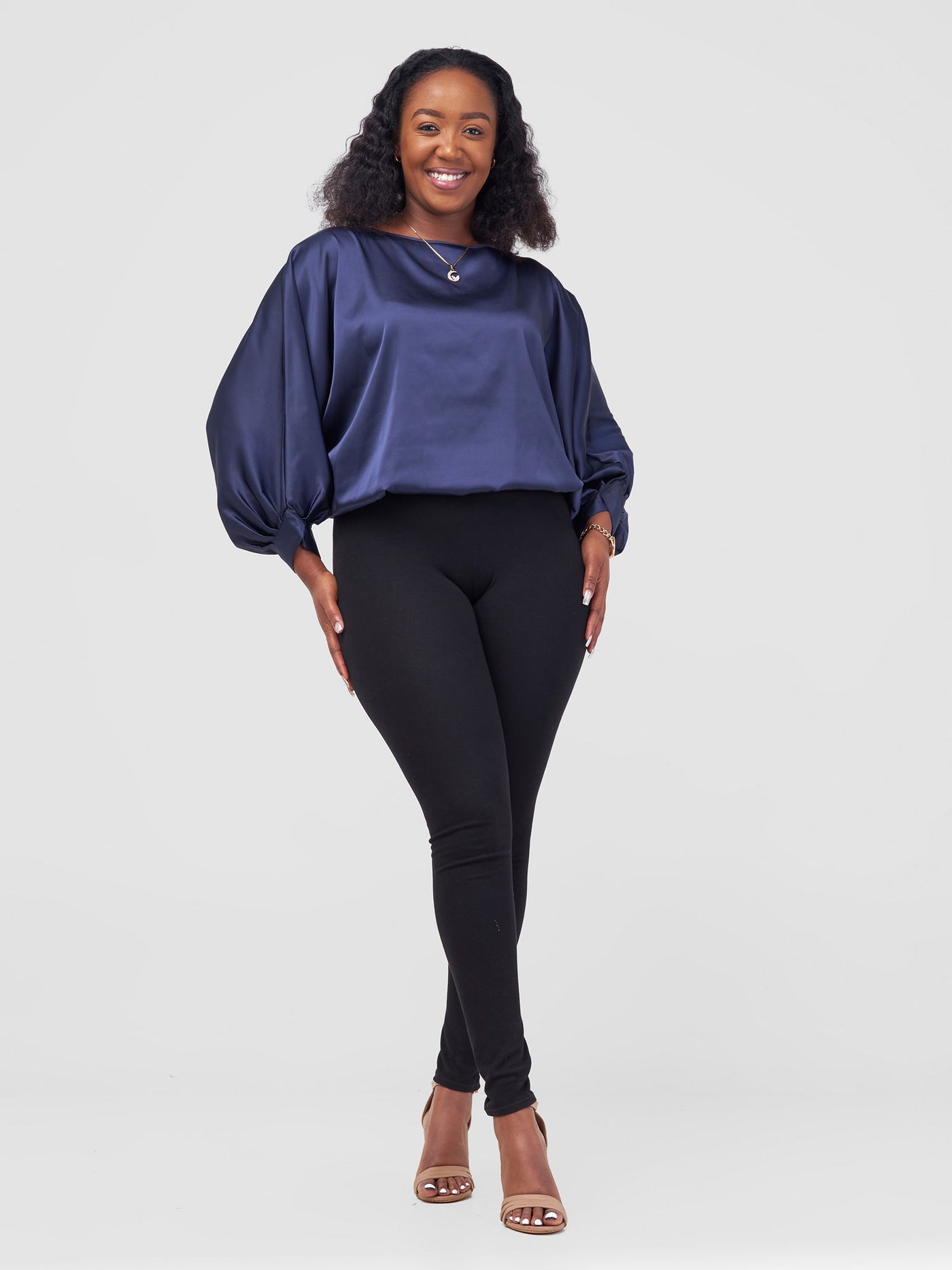 Vivo Sawari Crossed Cuff Batwing Top - Navy Blue