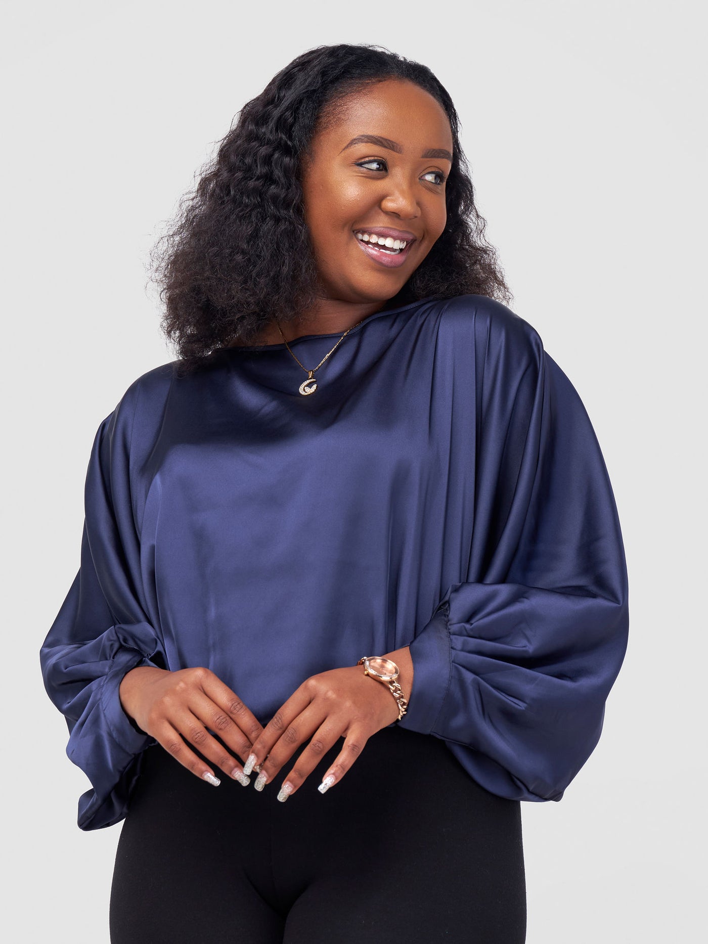 Vivo Sawari Crossed Cuff Batwing Top - Navy Blue