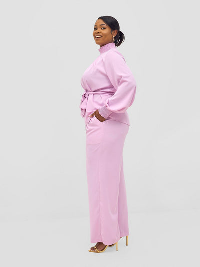 Vivo Ayah Bishop Sleeve Mock Neck Top - Lilac - Shopzetu