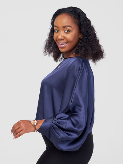 Vivo Sawari Crossed Cuff Batwing Top - Navy Blue