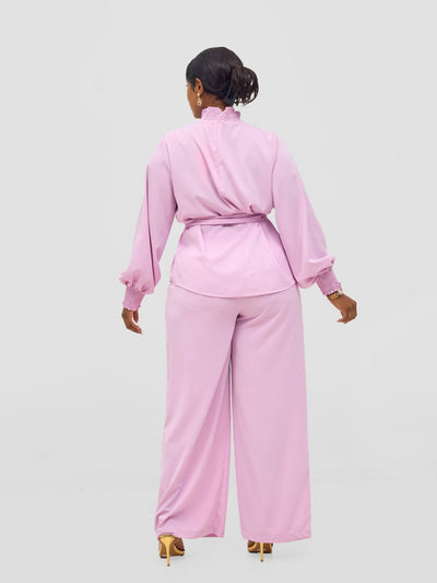 Vivo Ayah Bishop Sleeve Mock Neck Top - Lilac - Shopzetu