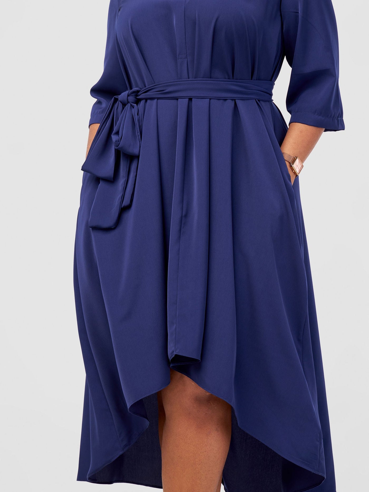 Vivo Yumi High Low Shirt Dress - Navy Blue - Shopzetu