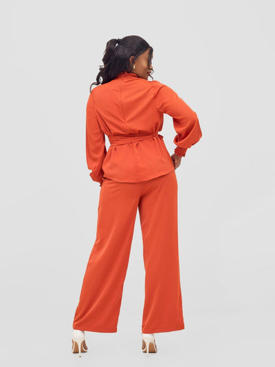 Vivo Ayah Bishop Sleeve Mock Neck Top - Burnt Orange - Shopzetu