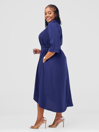 Vivo Yumi High Low Shirt Dress - Navy Blue - Shopzetu