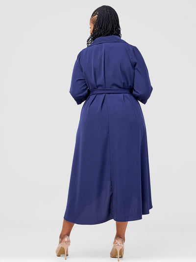 Vivo Yumi High Low Shirt Dress - Navy Blue - Shopzetu