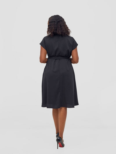 Vivo Zuri Cap Sleeve Knee Length Dress - Black - Shopzetu