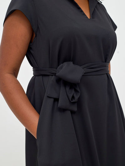 Vivo Zuri Cap Sleeve Knee Length Dress - Black - Shopzetu