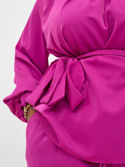 Vivo Ayah Bishop Sleeve Mock Neck Top - Purple - Shopzetu