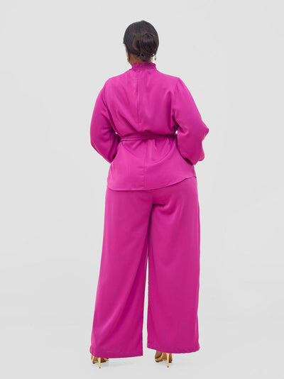 Vivo Ayah Bishop Sleeve Mock Neck Top - Purple - Shopzetu