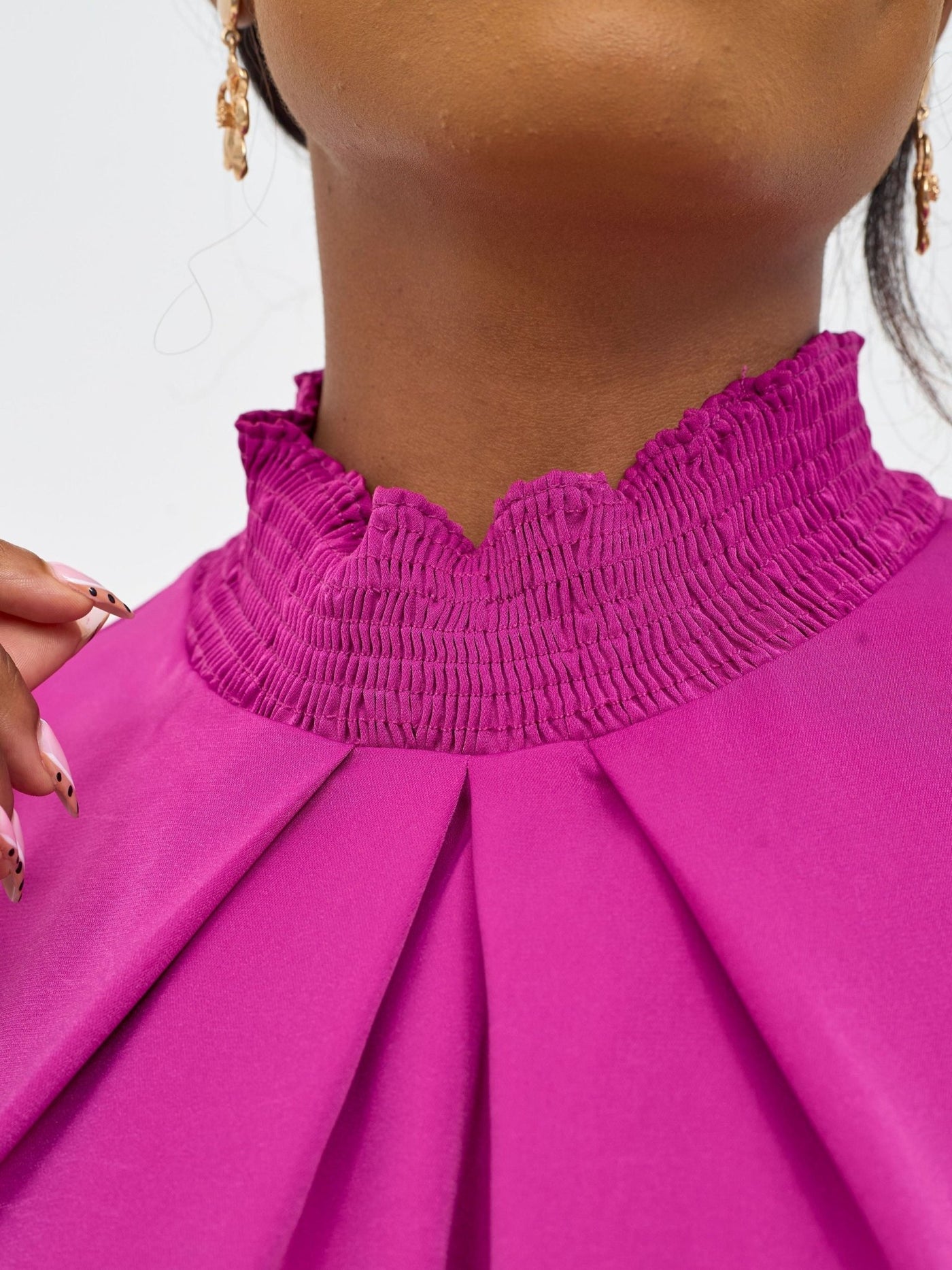 Vivo Ayah Bishop Sleeve Mock Neck Top - Purple - Shopzetu