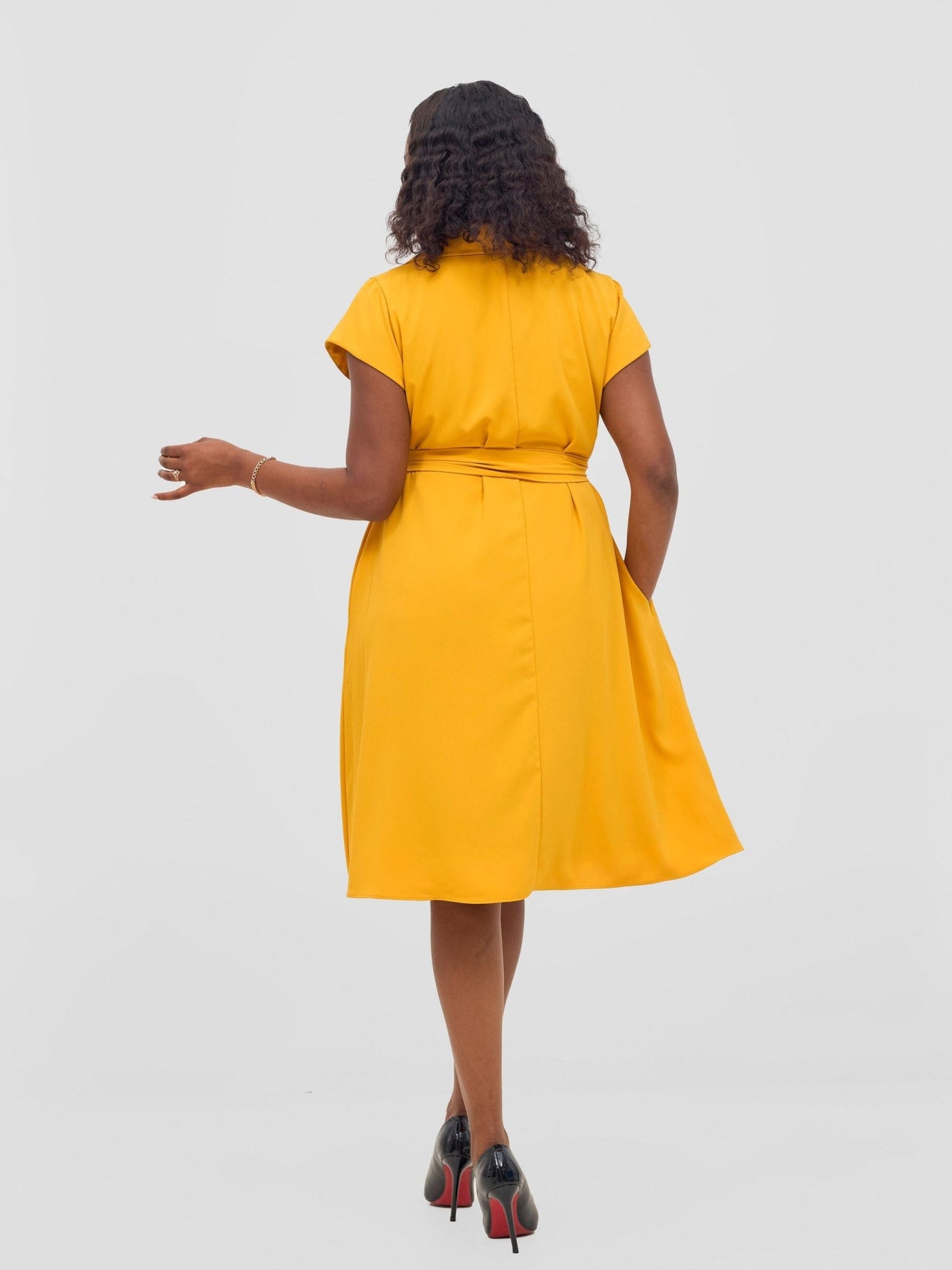Vivo Zuri Cap Sleeve Knee Length Dress - Light Mustard - Shopzetu