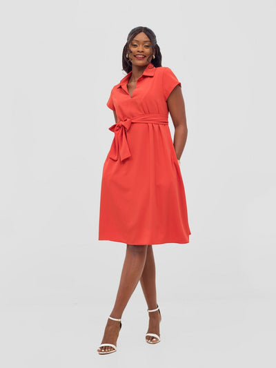 Vivo Zuri Cap Sleeve Knee Length Dress - Coral - Shopzetu