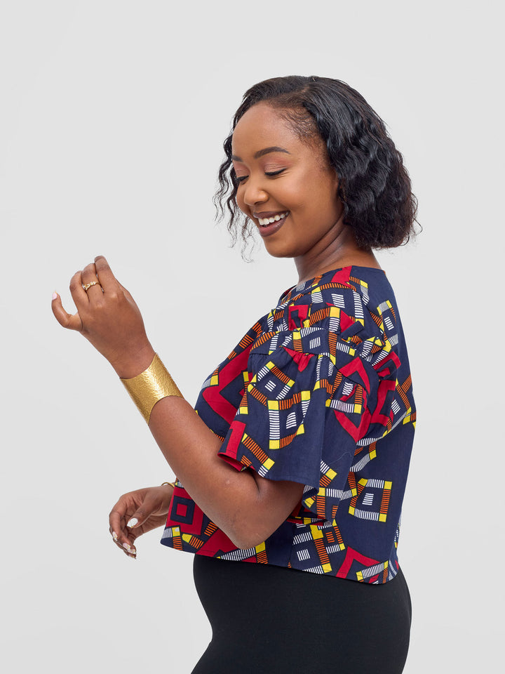 Safari Nimali Ruffle Sleeve Top - Jura Print