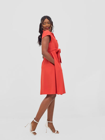 Vivo Zuri Cap Sleeve Knee Length Dress - Coral - Shopzetu