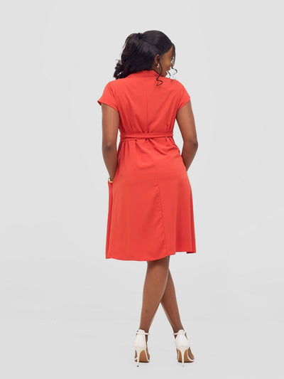 Vivo Zuri Cap Sleeve Knee Length Dress - Coral - Shopzetu