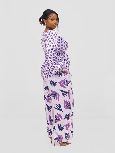 Vivo Ayah Satin Pants - Lilac / Navy Tullu Print - Shopzetu