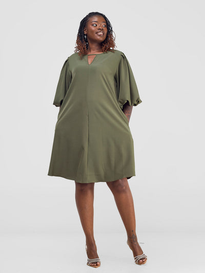 Vivo Esna Puff Sleeve Tent Dress - Army Green