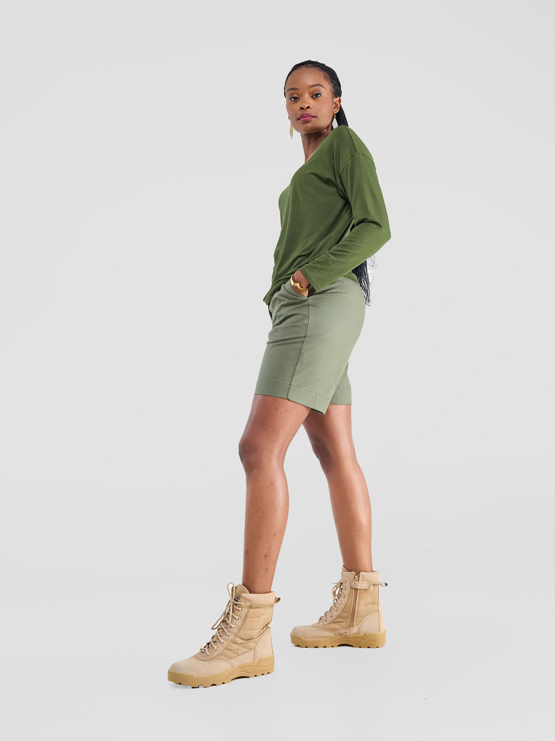 Safari by Vivo Bush Drop Shoulder Long Sleeve Top - Hunters Green