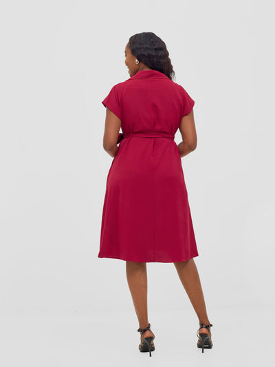 Vivo Zuri Cap Sleeve Knee Length Dress - Maroon