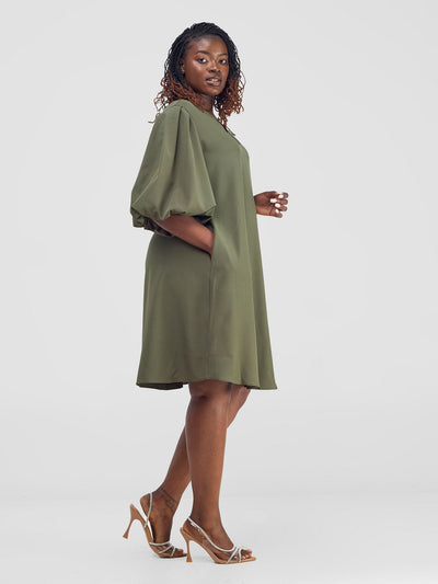 Vivo Esna Puff Sleeve Tent Dress - Army Green