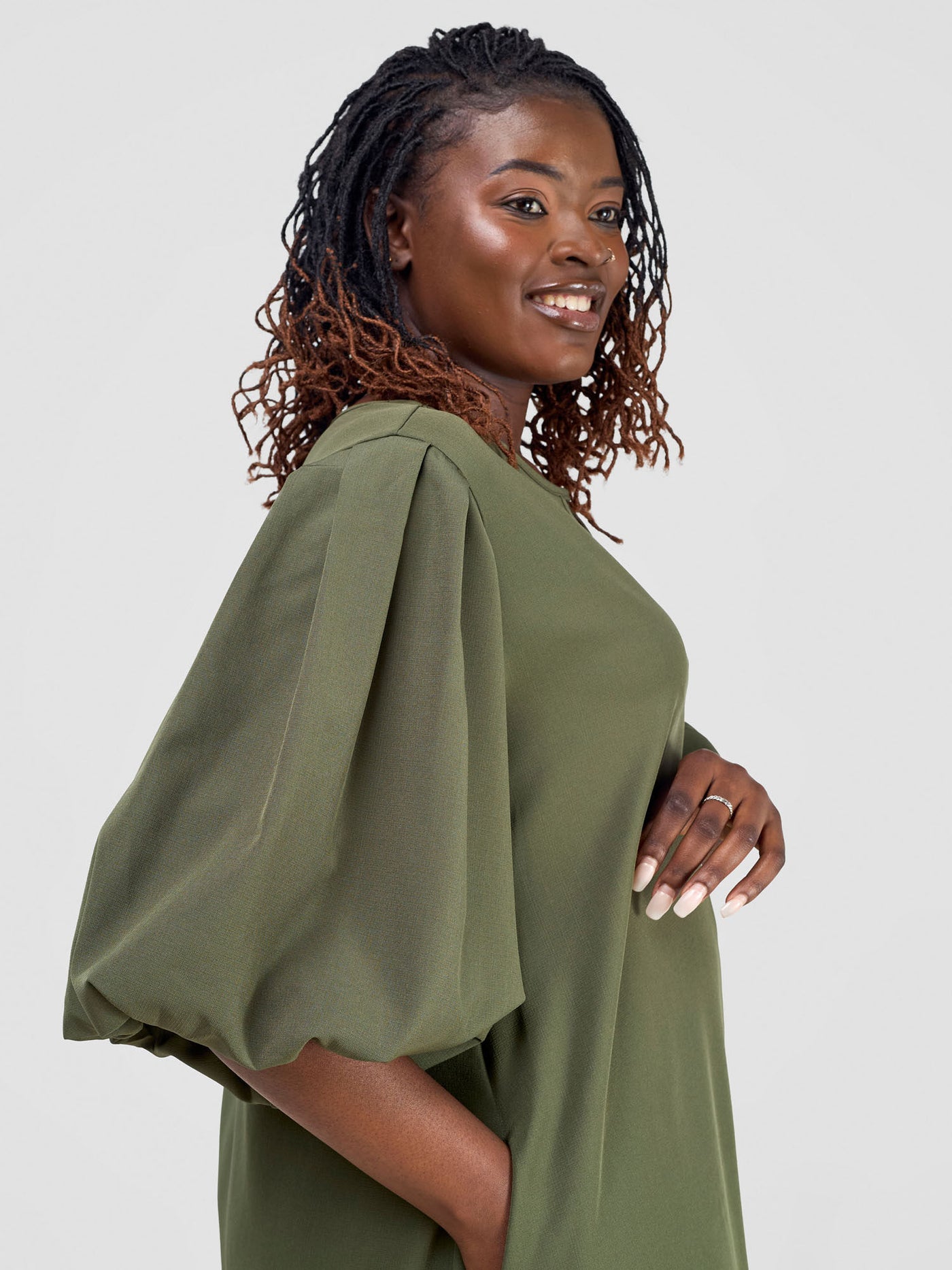 Vivo Esna Puff Sleeve Tent Dress - Army Green