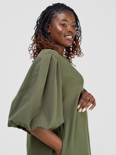 Vivo Esna Puff Sleeve Tent Dress - Army Green