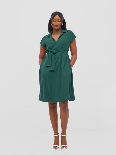 Vivo Zuri Cap Sleeve Knee Length Dress - Dark Green - Shopzetu