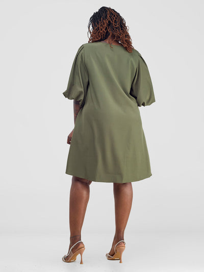 Vivo Esna Puff Sleeve Tent Dress - Army Green