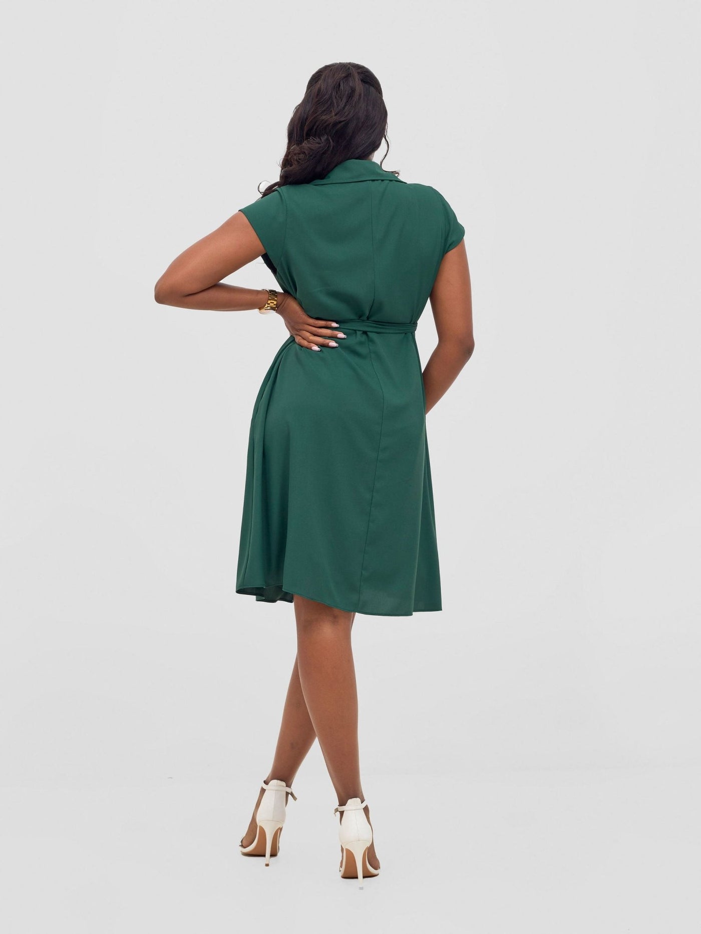 Vivo Zuri Cap Sleeve Knee Length Dress - Dark Green - Shopzetu