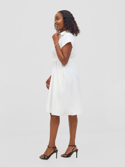Vivo Zuri Cap Sleeve Knee Length Dress - White - Shopzetu