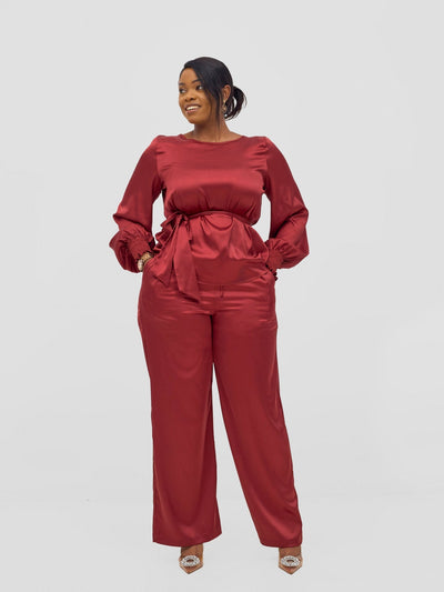 Vivo Ayah Satin Pants - Dark Red - Shopzetu