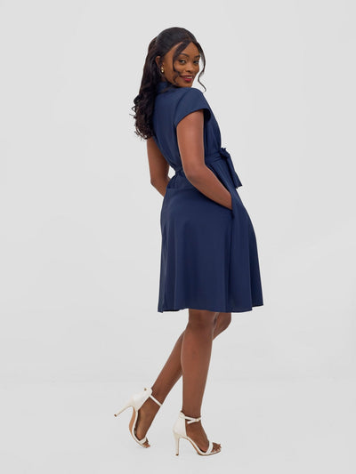 Vivo Zuri Cap Sleeve Knee Length Dress - Navy - Shopzetu