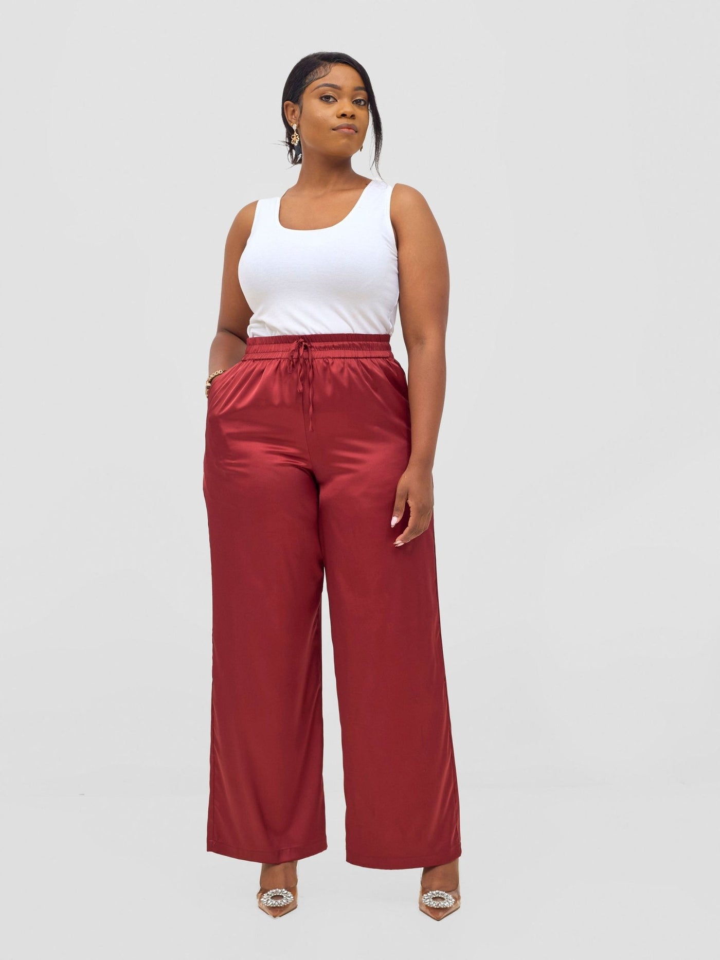 Vivo Ayah Satin Pants - Dark Red - Shopzetu
