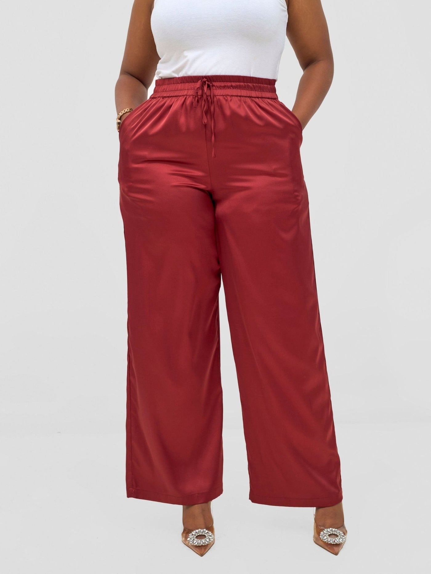 Vivo Ayah Satin Pants - Dark Red - Shopzetu