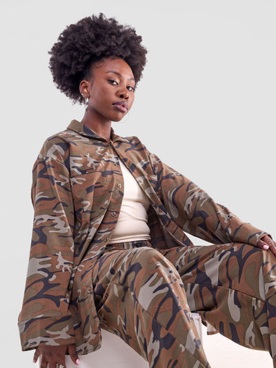 Zoya Yuni Oversized Shirt - Brown - Shopzetu