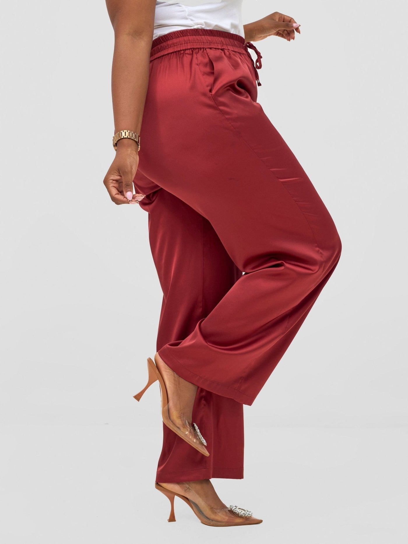 Vivo Ayah Satin Pants - Dark Red - Shopzetu