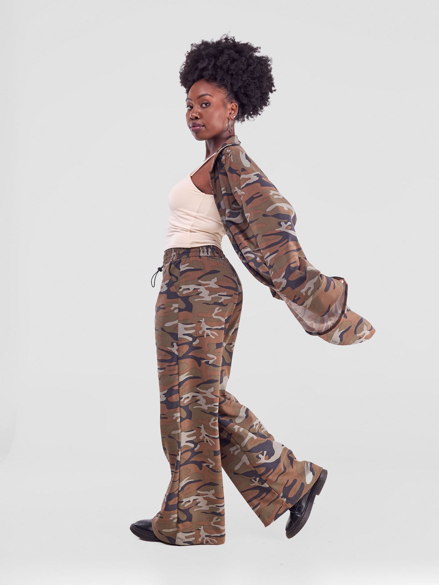 Yuni Wide Leg Pants - Camo Brown