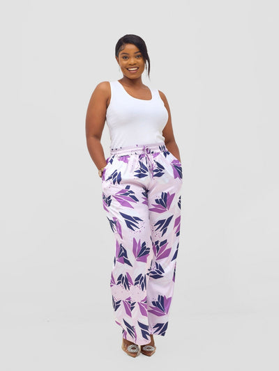 Vivo Ayah Satin Pants - Lilac / Navy Tullu Print - Shopzetu