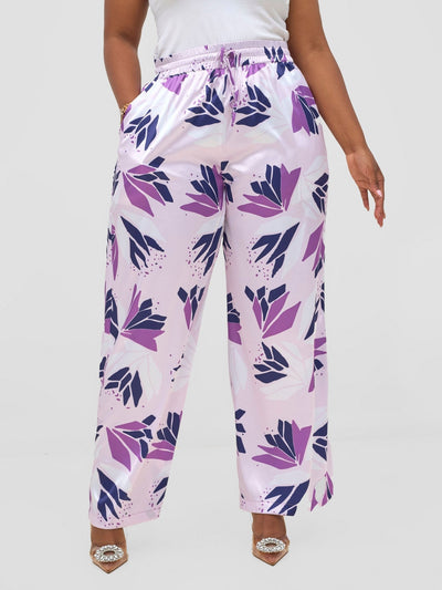 Vivo Ayah Satin Pants - Lilac / Navy Tullu Print - Shopzetu