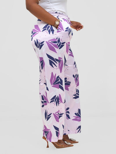 Vivo Ayah Satin Pants - Lilac / Navy Tullu Print - Shopzetu