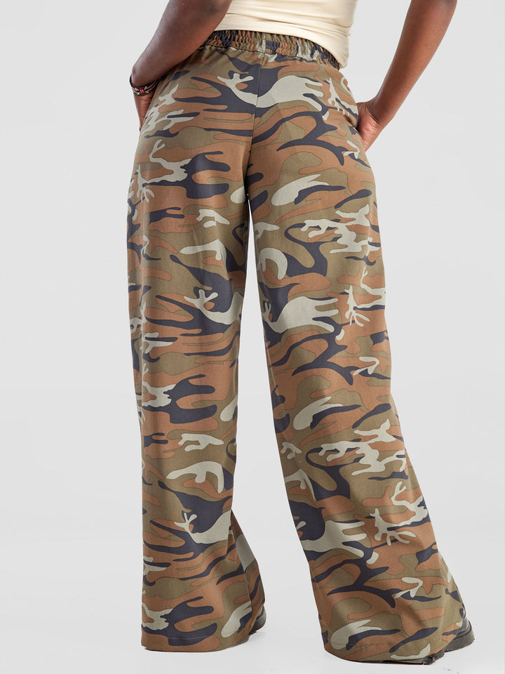 Yuni Wide Leg Pants - Camo Brown