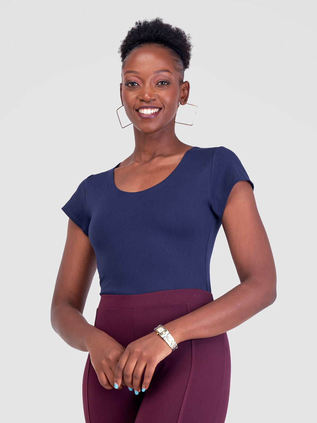 Vivo Basic Cap Sleeve Bodysuit in Rayon - Navy Blue