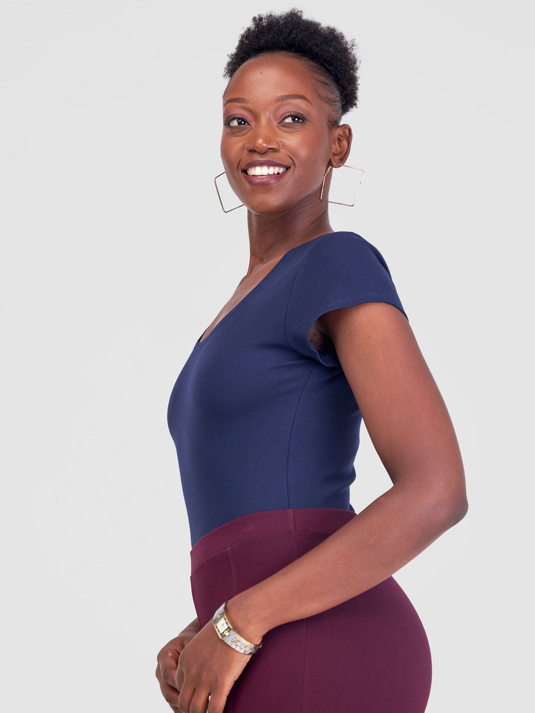 Vivo Basic Cap Sleeve Bodysuit in Rayon - Navy Blue
