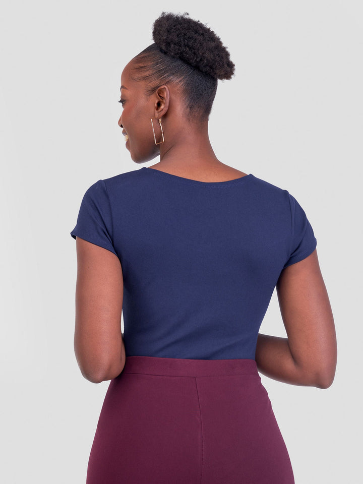 Vivo Basic Cap Sleeve Bodysuit in Rayon - Navy Blue