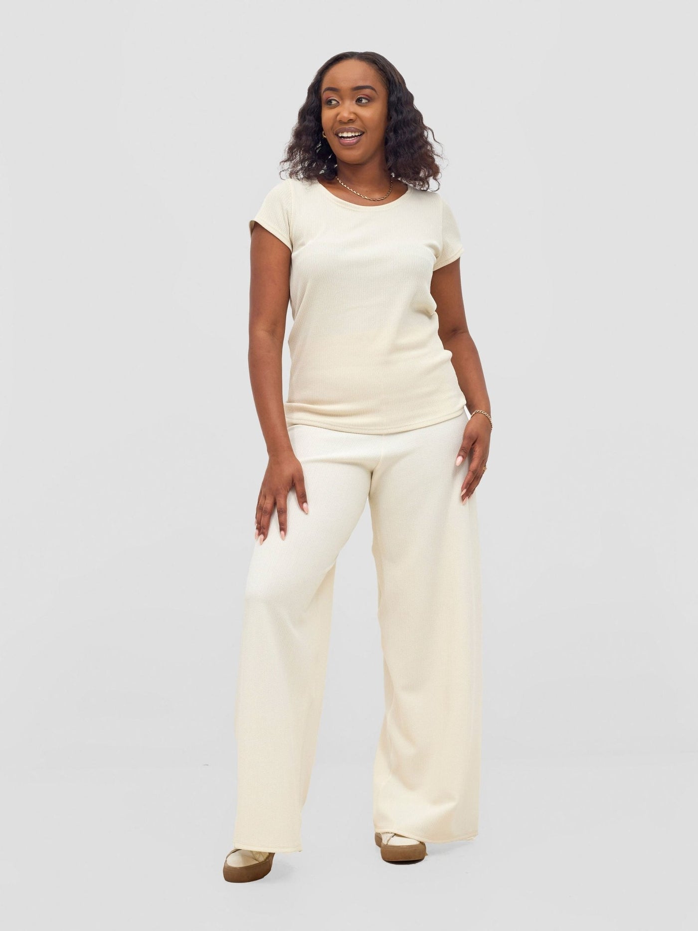 Vivo Wide Leg Pants - Off White - Shopzetu