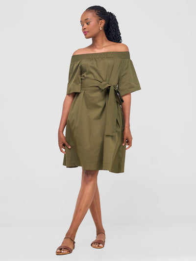 Safari by Vivo Zene Off Shoulder Dress - Hunters
