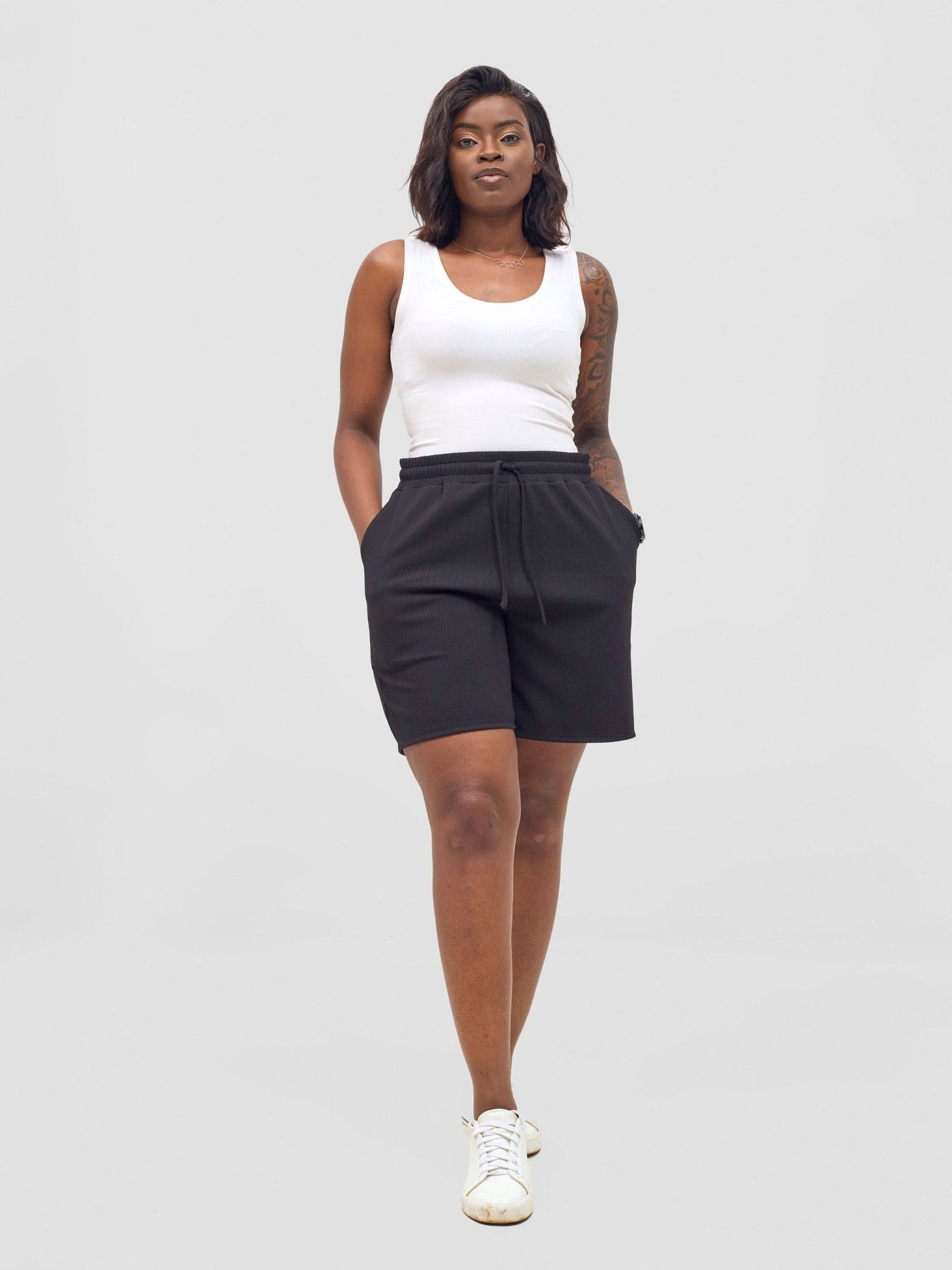 Vivo Chela Drawstring Shorts - Black - Shopzetu