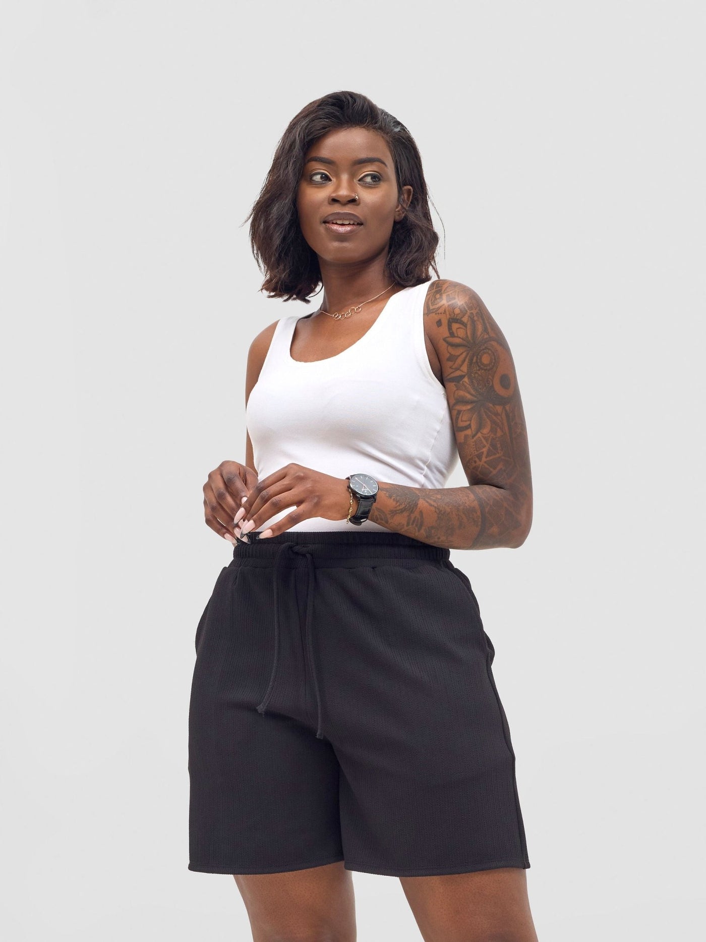 Vivo Chela Drawstring Shorts - Black - Shopzetu