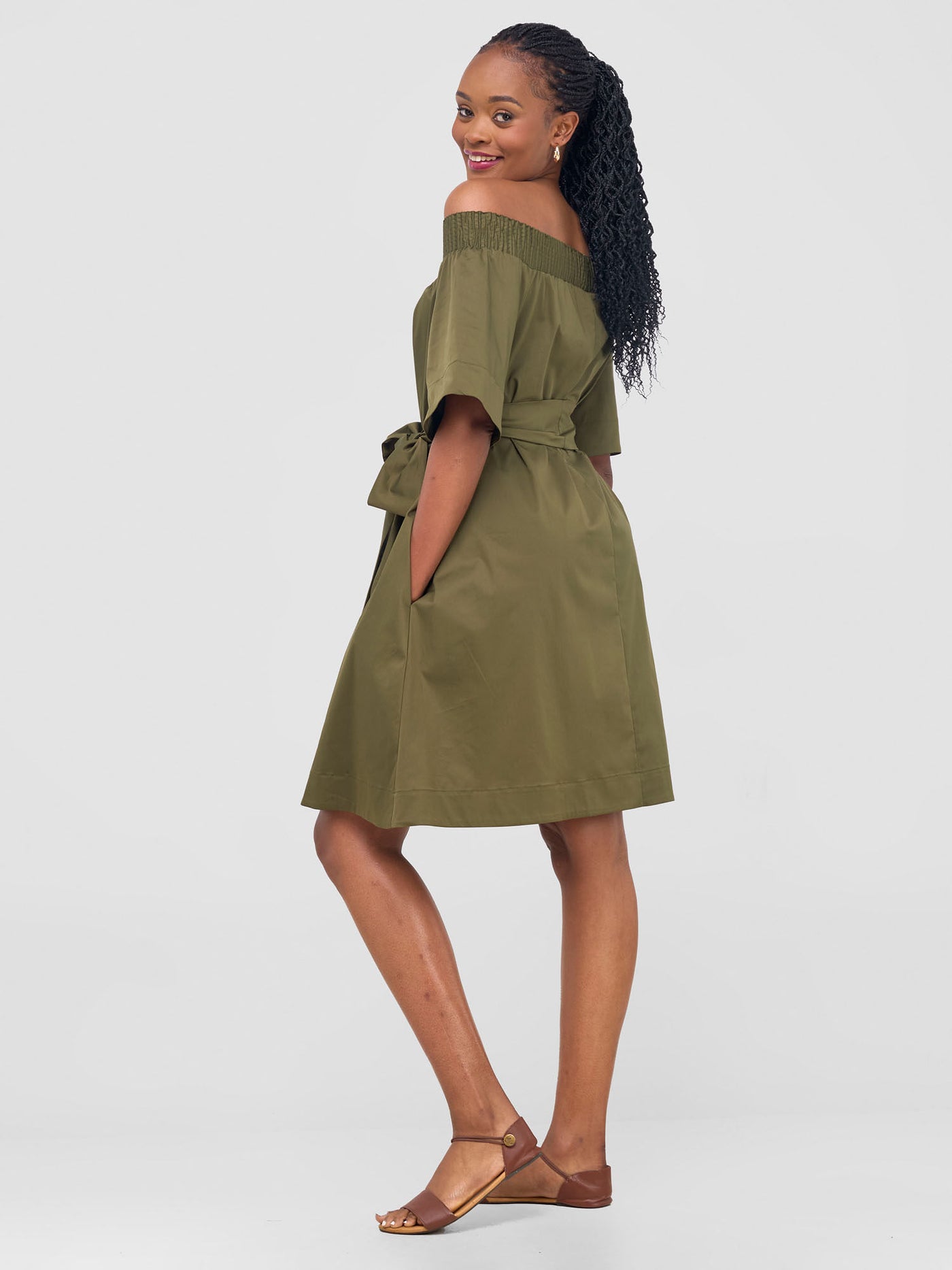 Safari by Vivo Zene Off Shoulder Dress - Hunters