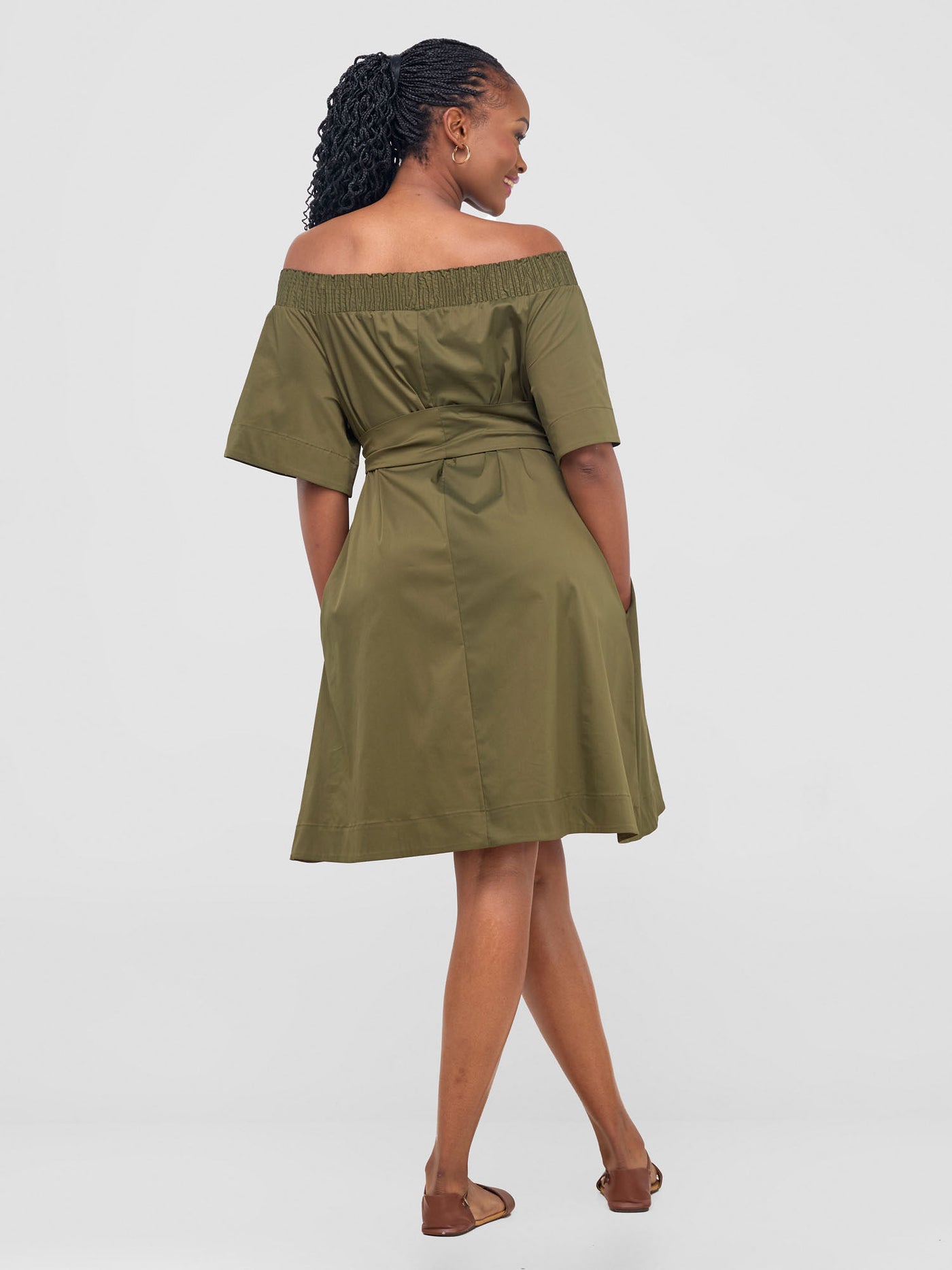 Safari by Vivo Zene Off Shoulder Dress - Hunters